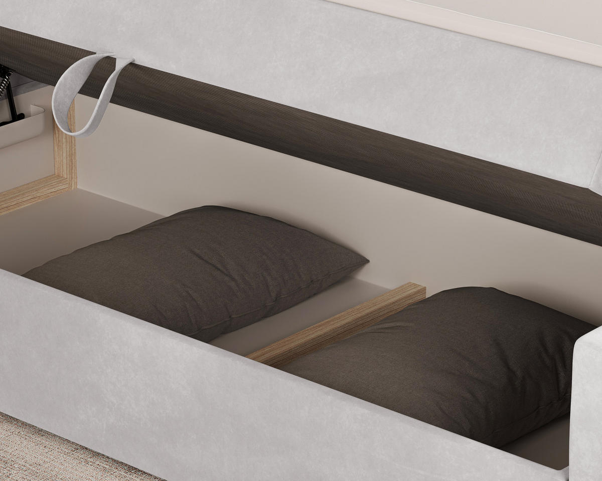 BOXBETT 12 160 x 200 cm - Manila - Modernes Polsterbett mit Bettkasten inkl. PU-Schaum-Topper und Federmechanismus - Silberfarben, Holz (160/200cm) - ROYAL24_MARKT