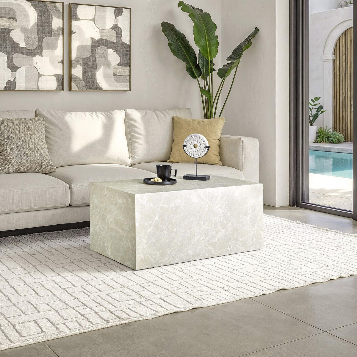 COUCHTISCH Lasley,90 x 50 x 40 cm,Travertin Optik - Beige, Holz (50/90/40cm) - tectake