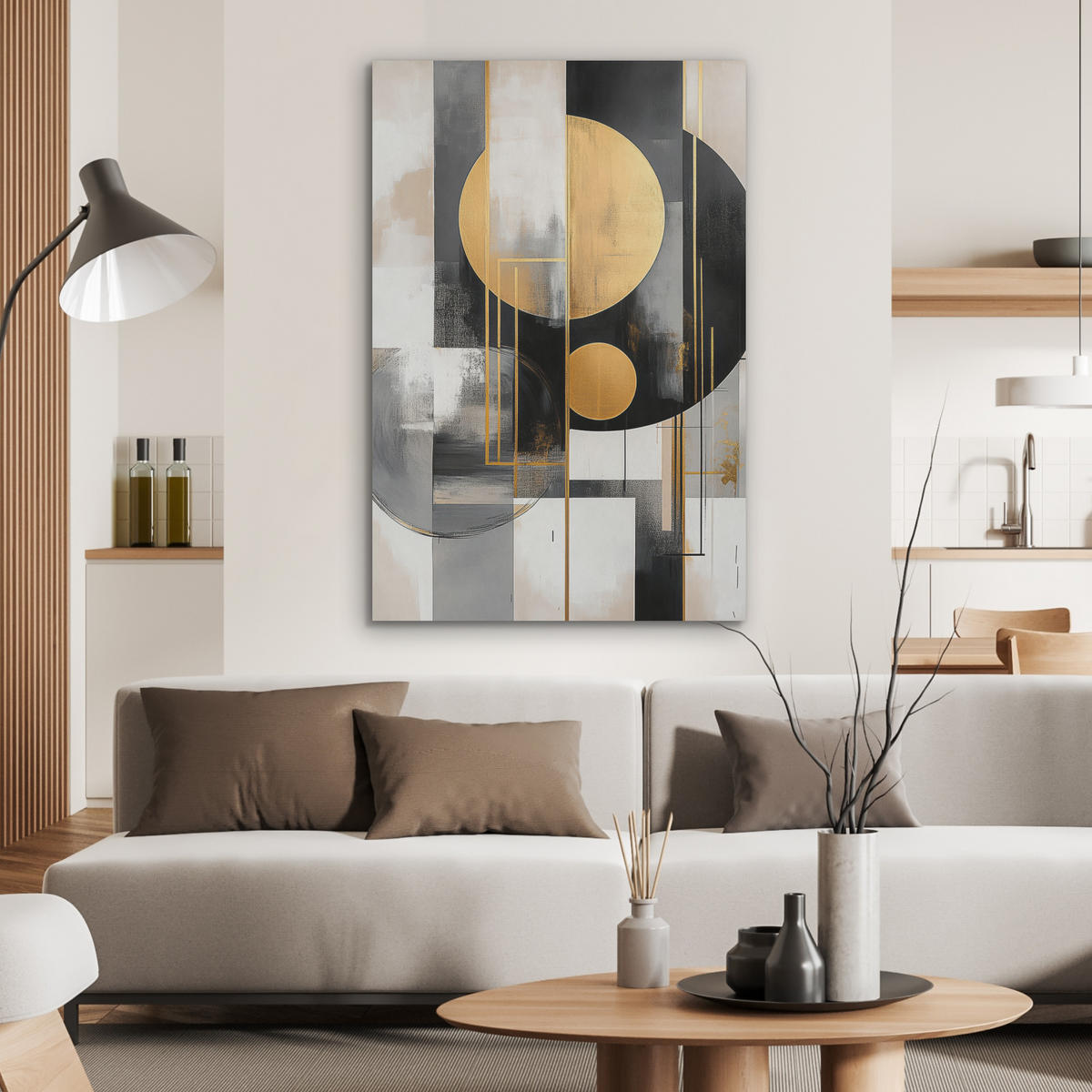 AKUSTIKBILD Abstrakt - Gold - Silber - Formen - Ästhetisch - Modern Wanddeko 60x90 cm - Goldfarben, Kunststoff (60/90/0.9cm) - MuchoWow