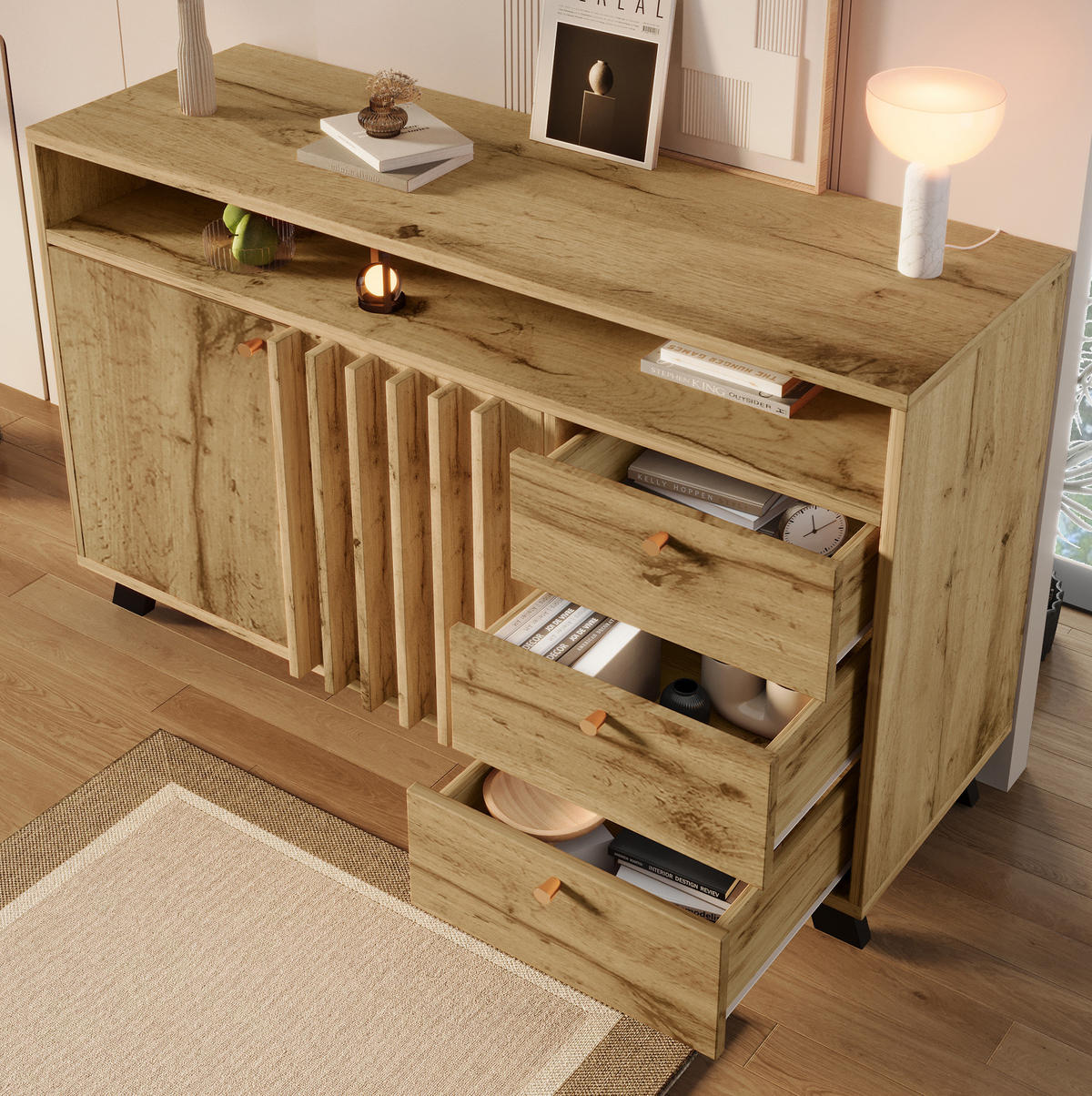 SIDEBOARD 120/40/85 cm dunkle Eiche aus Holz mit Lamellenfront - Braun, Holz (120/85/40cm) - OKWISH