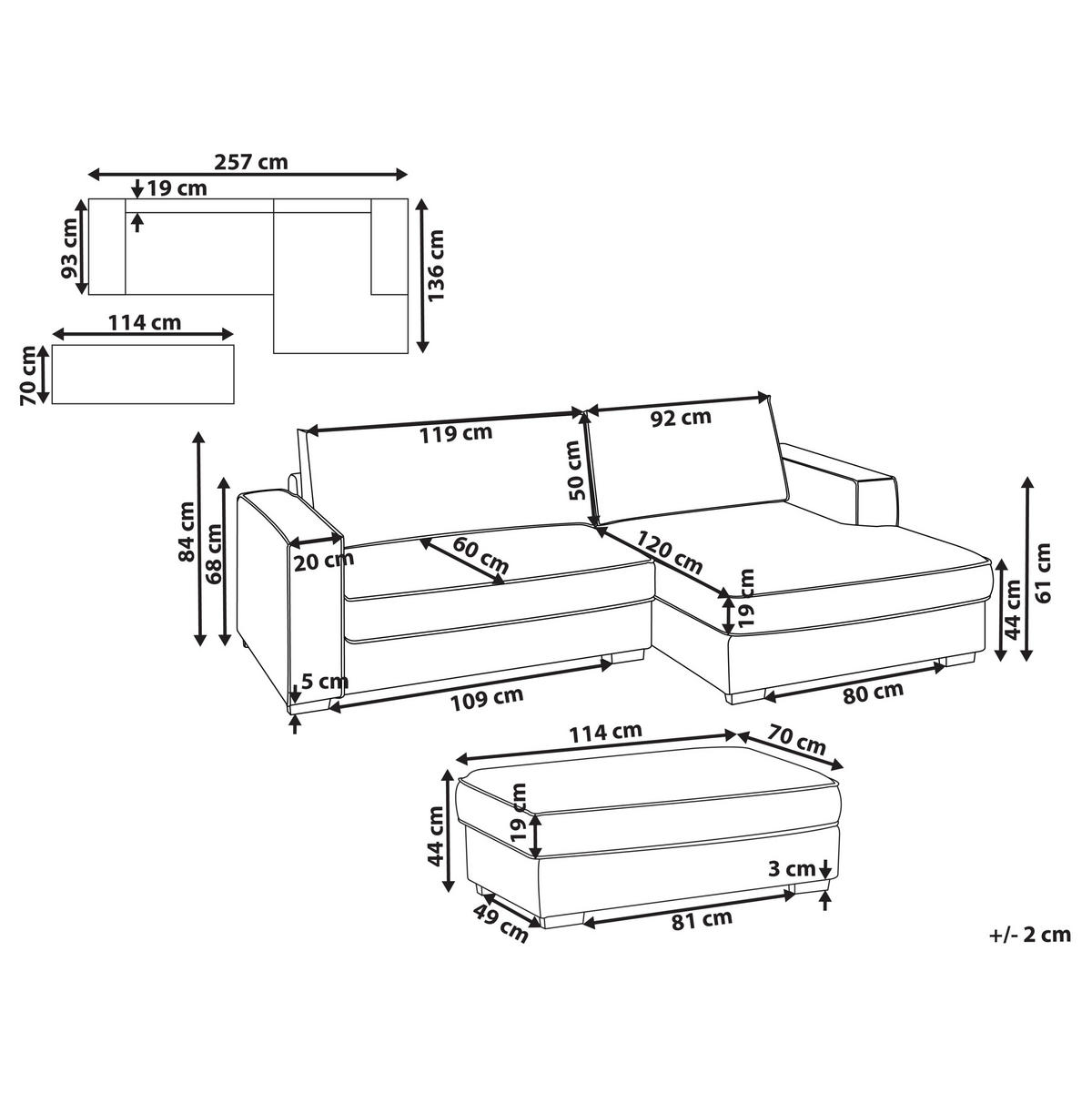COLȚAR bouclé alb crem cu otomană pe partea stângă Renders - bej/crem, material textil (257/136cm) - Beliani