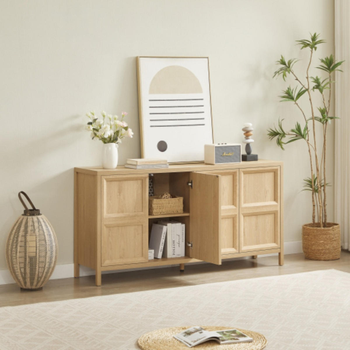 SIDEBOARD 160/40/80 cm eichefarben aus MDF mit Tip-On Öffnung, Soft-Close Scharnieren und kippsicherer Wandhalterung - Eichefarben, Holzwerkstoff (160/80/40cm) - OKWISH