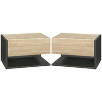 NACHTSCHRANK 2er-Set DE-12808 Schublade und offenes Fach Schwarz/Eiche hell - Schwarz, Holzwerkstoff (30/30/46cm) - ComfortXL