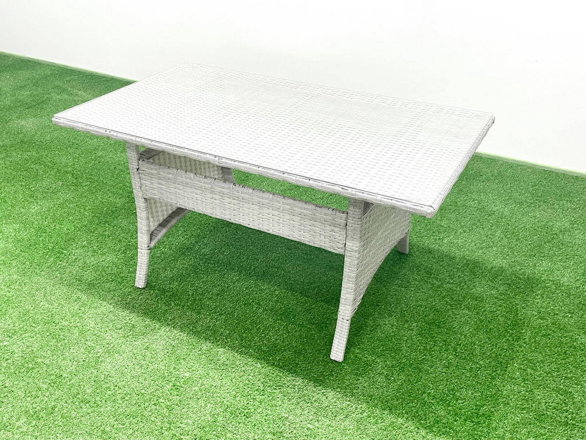 GARTENSET mit Esstisch,Sofa ,Beistelltisch,2 Großer Fußhocker Polyrattan Hellgrau 11-Sitzer - Hellgrau/Grau, Glas/Kunststoff - Fimous