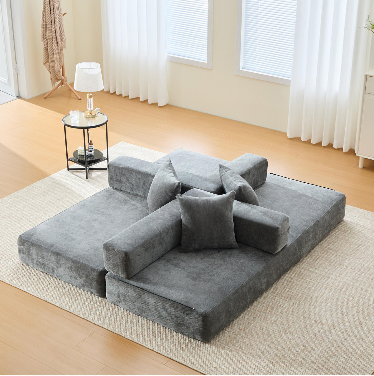 SOFA modular 198 x 79 x 60 cm Chenille Dark Gray - Dunkelgrau, Kunststoff (31.1/23.62/77.95cm) - Meubliv