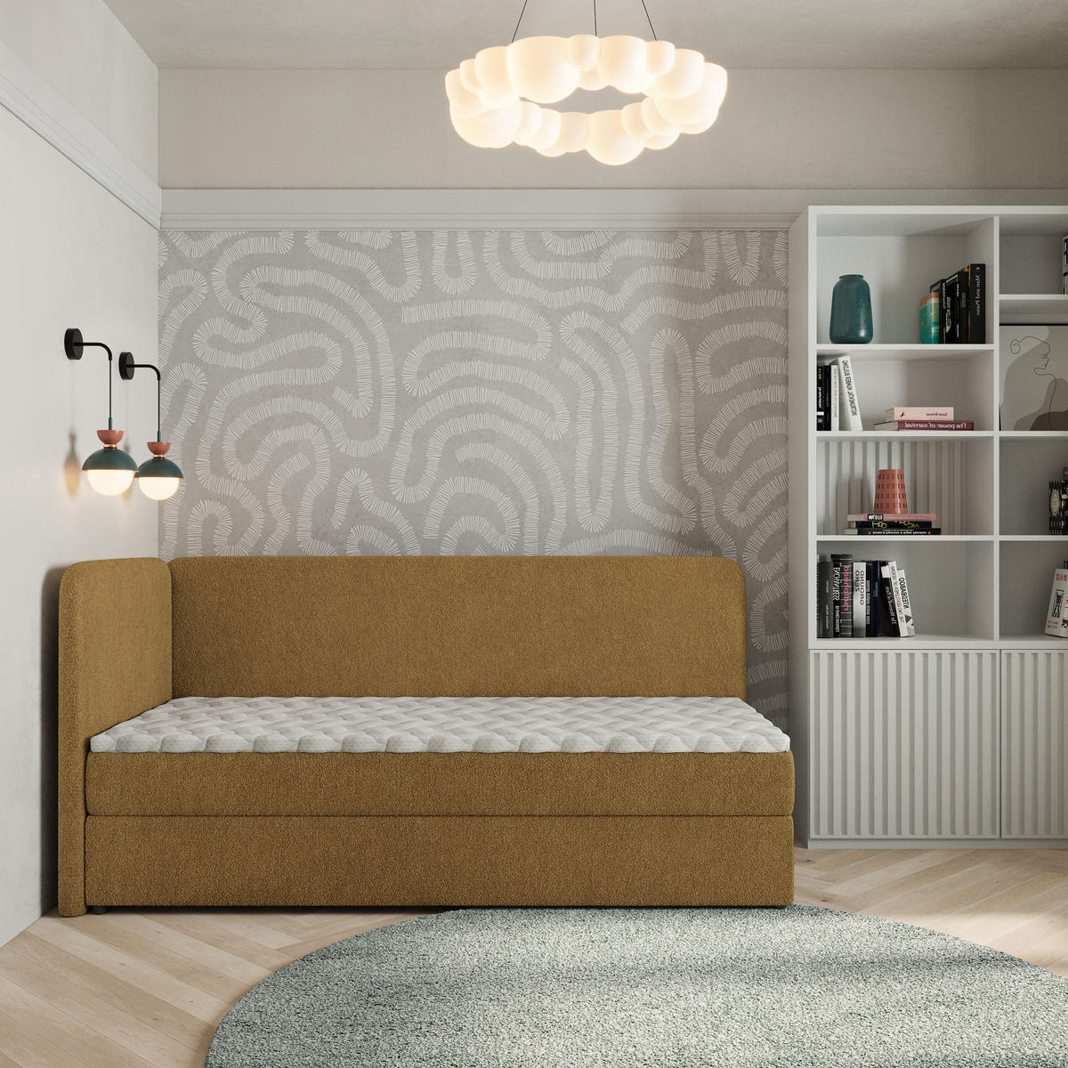 BOXBETT GINA 80x200 cm mit Matratze und Topper, H2+H3 - Orange - Orange, Holz (80/200cm) - MASSENO