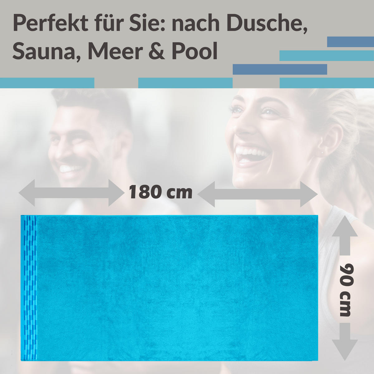 BADETUCH extra groß Lugano Aquamarin 90x180 cm - Blau, Textil (90/180cm) - Lashuma