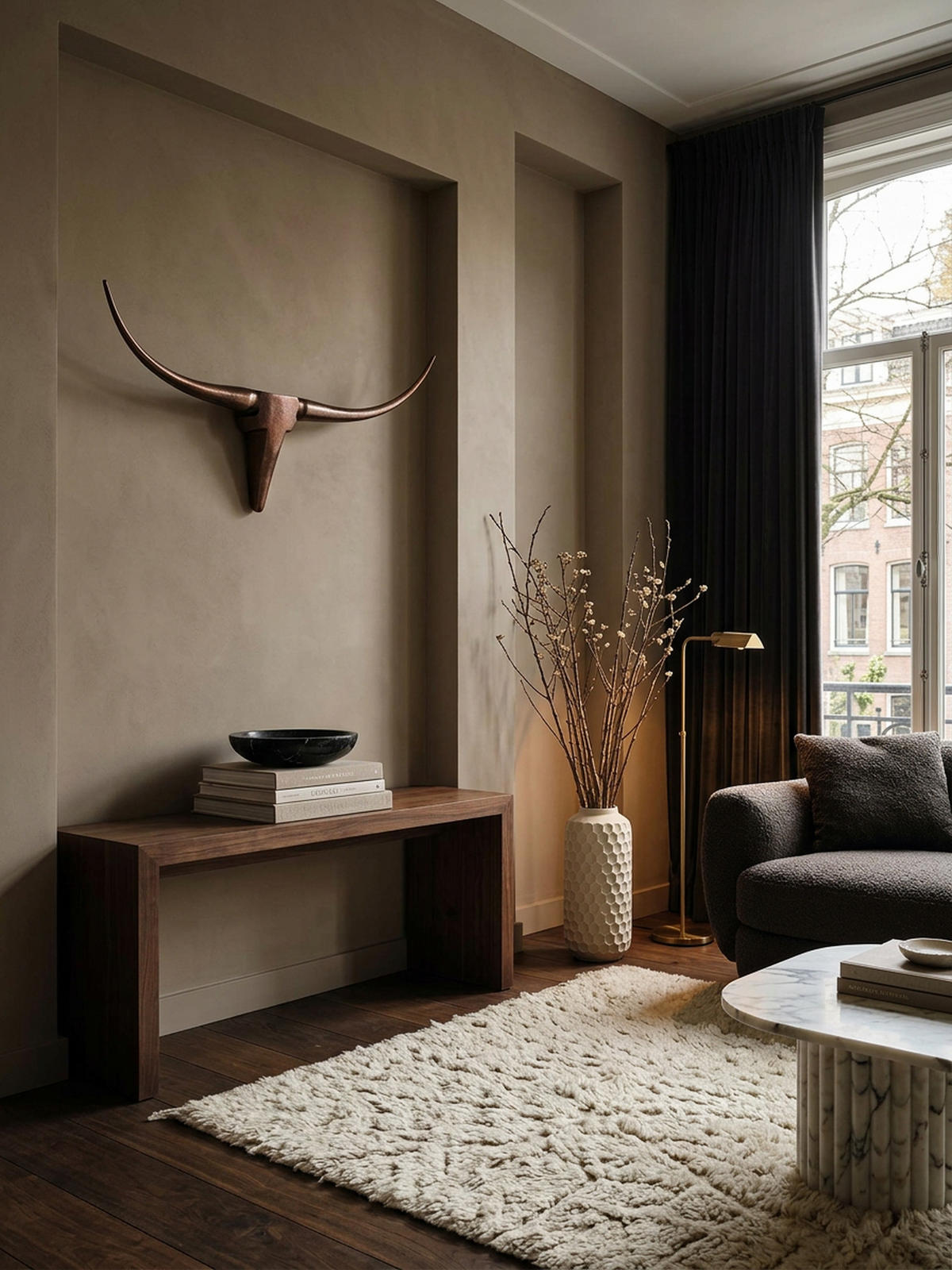 WANDDEKO Bull Geweih aus Aluminium 125 cm Breite, Bronze 100x6x40 cm - Bronzefarben, Metall (100/40/6cm) - KADIMA DESIGN