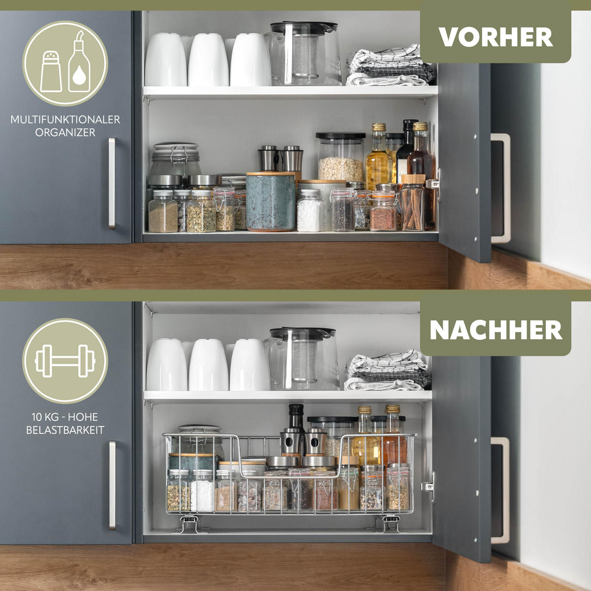 KORBAUSZUG (2er Set), 50 cm Breite, für Oberschränke, Chrom - Silberfarben, Metall (50/20/28.5cm) - bremermann