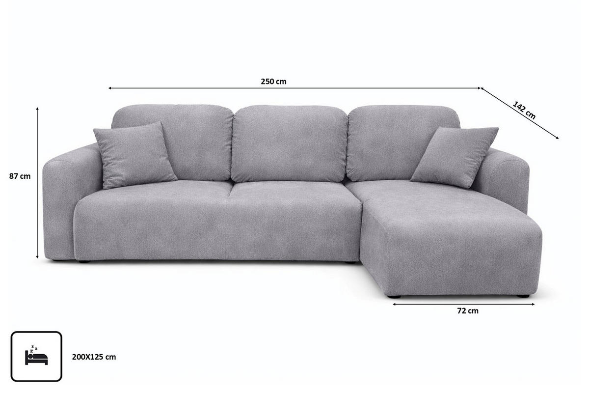 ECKSOFA Mit Schlaffunktion Und Bettkasten, Sofa L-Form Bingo L, Veloursstoff Salvador, Grau, Rechts - Grau, Holz (250/142cm) - Kaiser Möbel