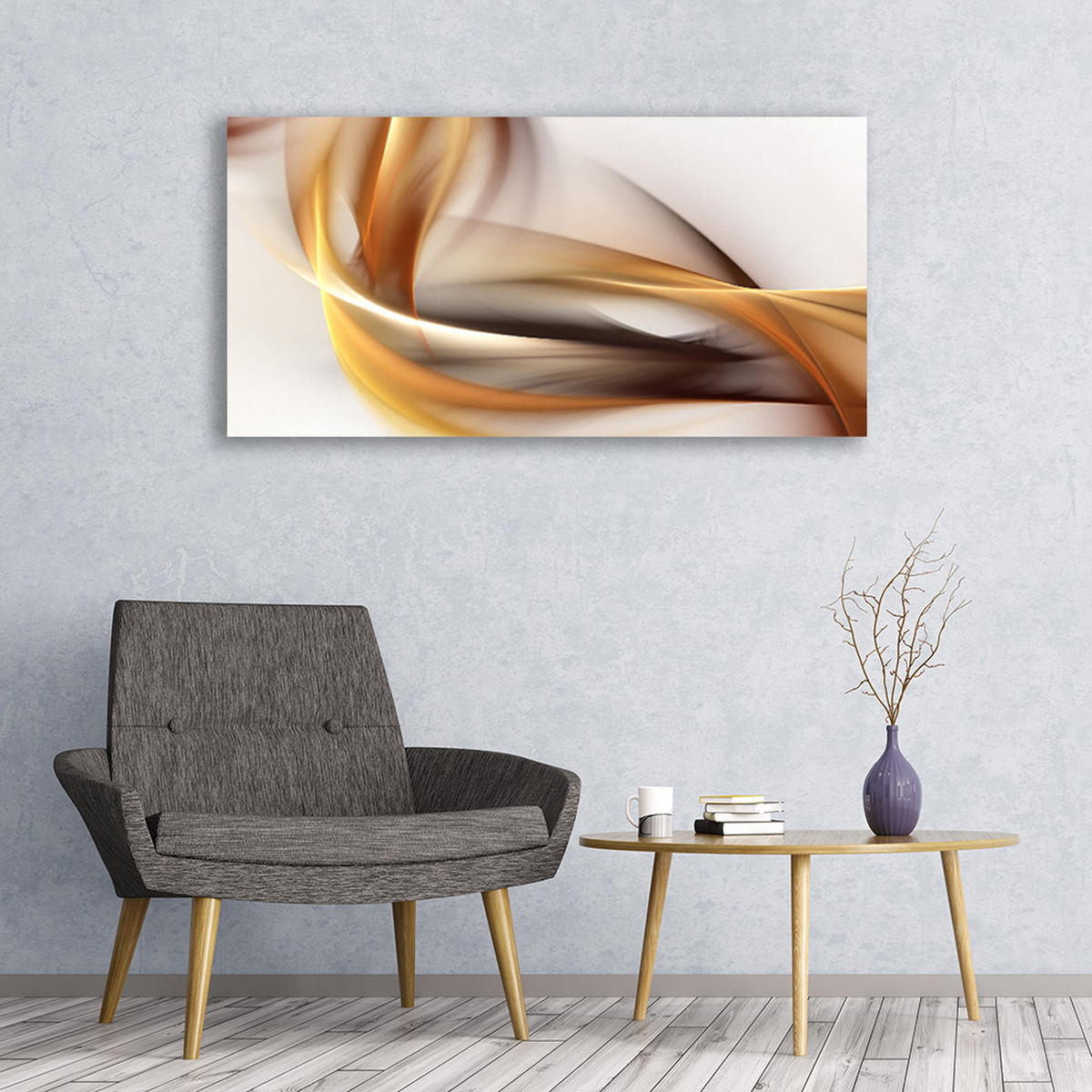 LEINWANDBILD 120x60 cm Jansa-Abstraktion - Orange/Weiß, Textil (120/4cm) - TULUP