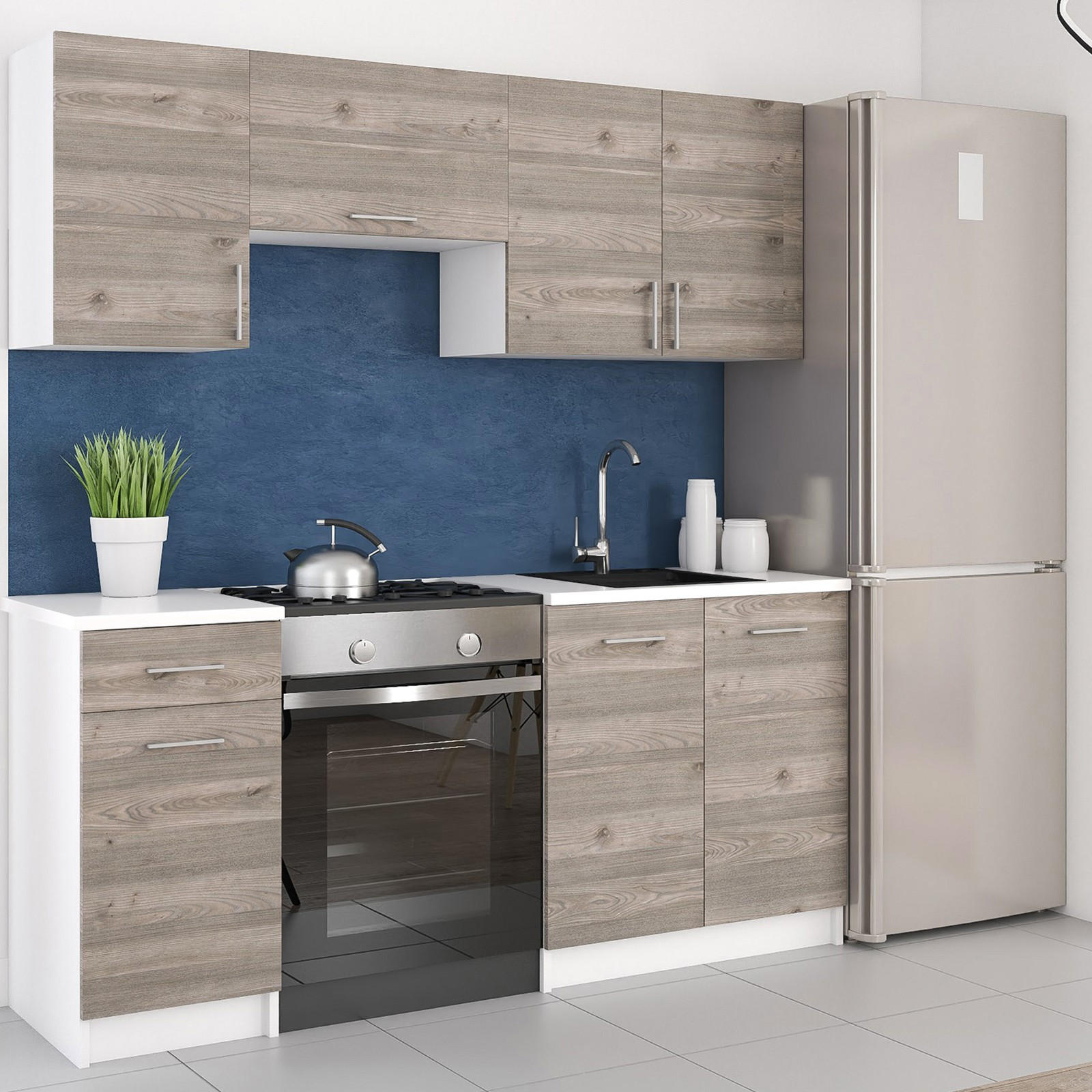 KÜCHENZEILE LECO 180 eiche nelson - Dunkelbraun, Holzwerkstoff (180/82/46cm) - roe furniture
