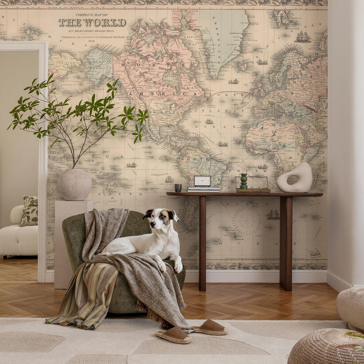 FOTOTAPETE 104x70 cm - Historische Karte - Beige, Textil (104/70cm) - Wallfluent
