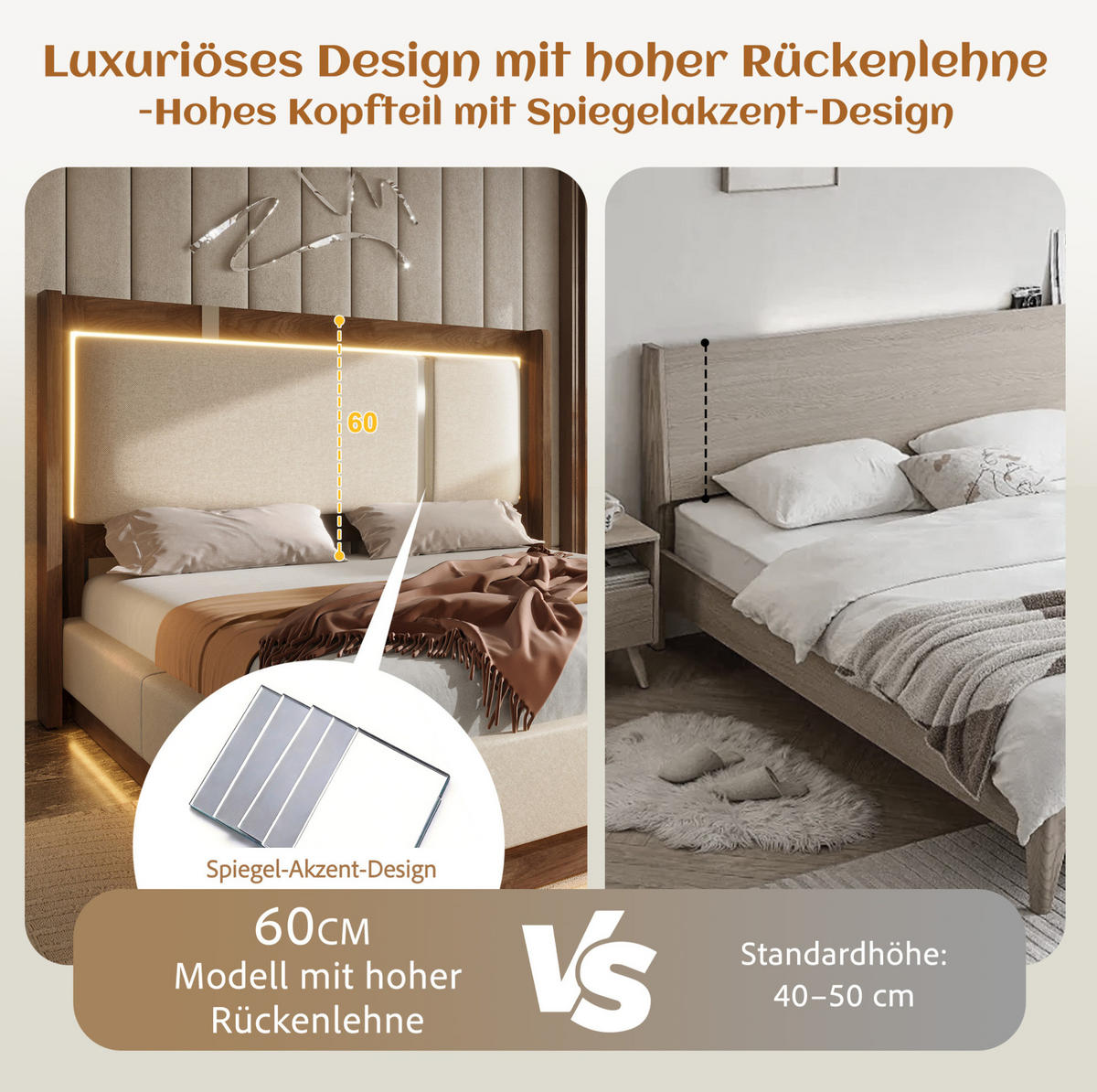 ČALOUNĚNÁ postel 90/200 cm s LED osvětlením, hydraulickým úložným prostorem a roštem, Béžová/ořech - béžová, textil (90/200cm) - Redom