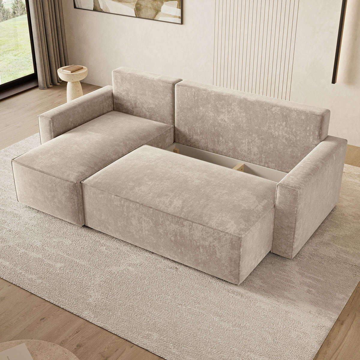 ROHOVÁ Sedačka POTARO LUMO 55, Krémová - šedá/krémová, dřevo/textil (232/140cm) - MASSENO