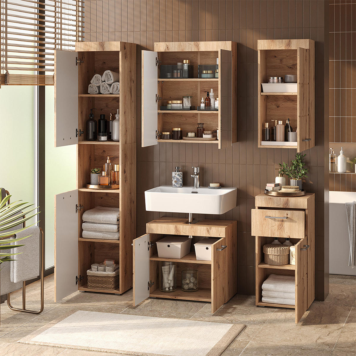 SADA NÁBYTKU DO KOUPELNY Luna Dub Wotan - dub Wotan, kompozitní dřevo (60/56/34cm) - Vicco