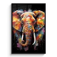 GERAHMTES BILD Elefant - Graffiti - Schwarz - Tiere - Farben 80x120 cm - Schwarz, Papier (80/120cm) - MuchoWow