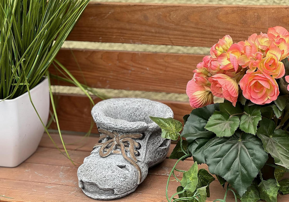 STEINFIGUR Pflanztopf Stiefel Pflanzstiefel frostfest Steinguss - Grau, Stein (10/9/20cm) - stoneandstyle