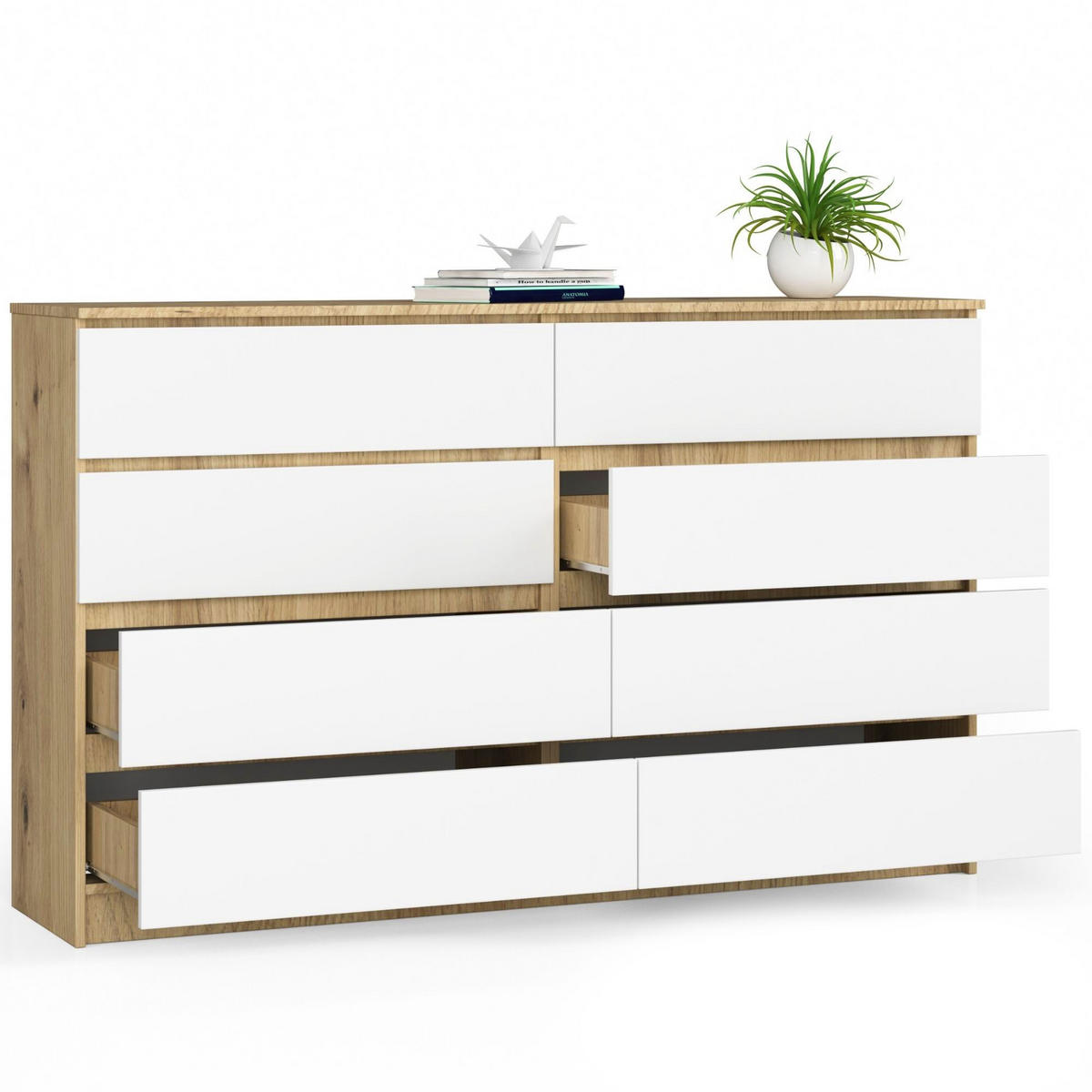 KOMMODE Eiche Artisan, Weiß 99/160/40 - Eiche Artisan/Weiß, Holzwerkstoff (160/99/40cm) - RAUMHIRSCH FURNITURE