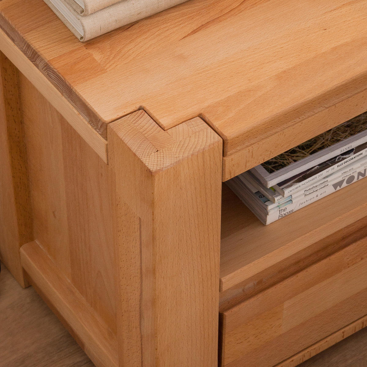 NACHTKOMMODE - Massivholz - Buchefarben, Holz (61/42/35cm) - home24