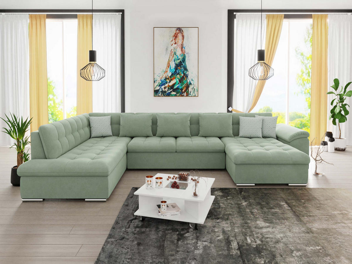 WOHNLANDSCHAFT Niko Bis, Seite: Rechts - Hellgrün, Holz/Textil (348/76/205cm) - MIRJAN24