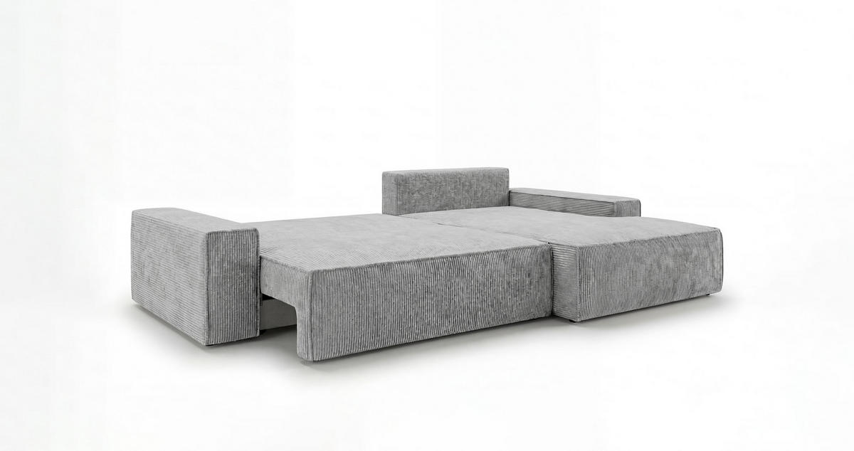 ROHOVÁ pohovka VERONA pravá šedá manšestr Poso 55 - funkce spaní, úložný prostor - šedá, textil (280/184cm) - Cornero
