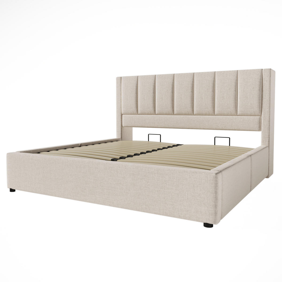 POLSTERBETT 160/200 cm mit Ladestation, verstecktem Becherhalter und hydraulischem Bettkasten, Beige - Beige, Textil (160/200cm) - Redom