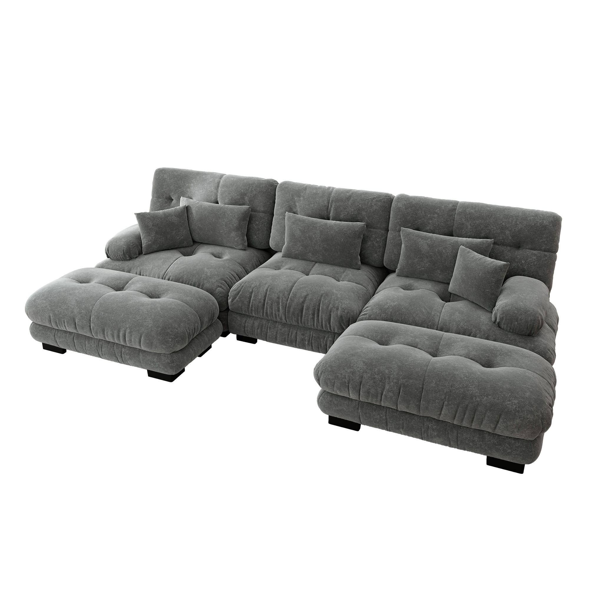 WOHNLANDSCHAFT Chenille Grau mit Ottomanen - Grau, Textil (313/81/145cm) - WISHDOR