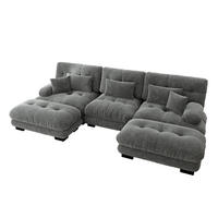 WOHNLANDSCHAFT Chenille Grau mit Ottomanen - Grau, Textil (313/81/145cm) - WISHDOR