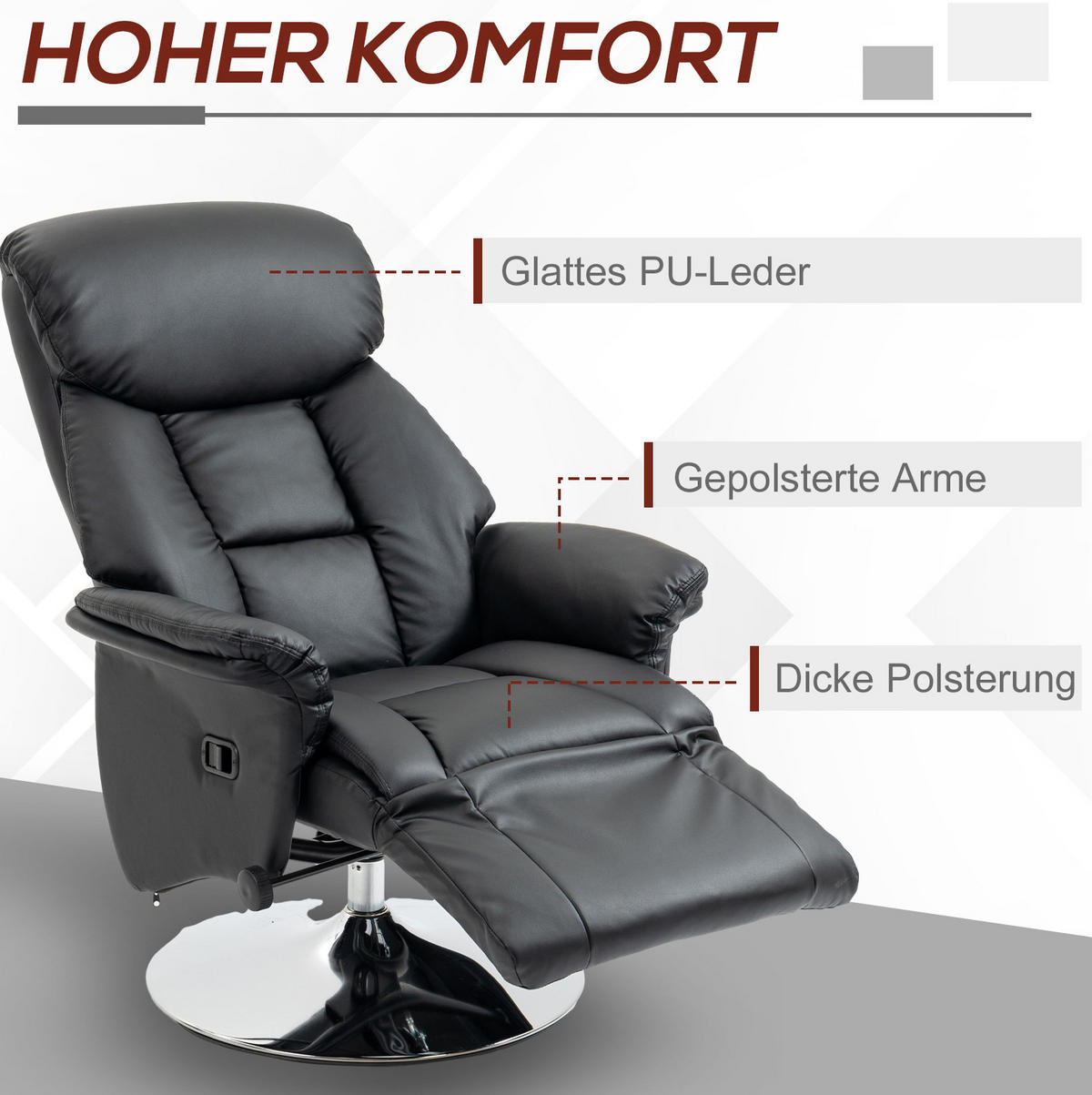RELAXSESSEL in Schwarz 80x78x109 cm, 360° drehbar mit verstellbarer Rückenlehne und ausziehbarer Fußstütze - Schwarz, Kunststoff (78/109/80cm) - IVMEU