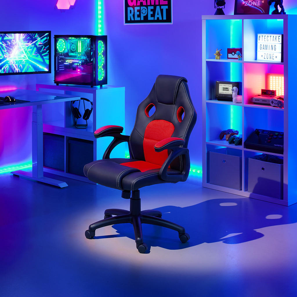 Thumbnail - tectake Bürostuhl, Schwarz, Rot, Leder, 68x114.5x69 cm, Kinder- & Jugendzimmer, Jugendmöbel, Gamingstühle