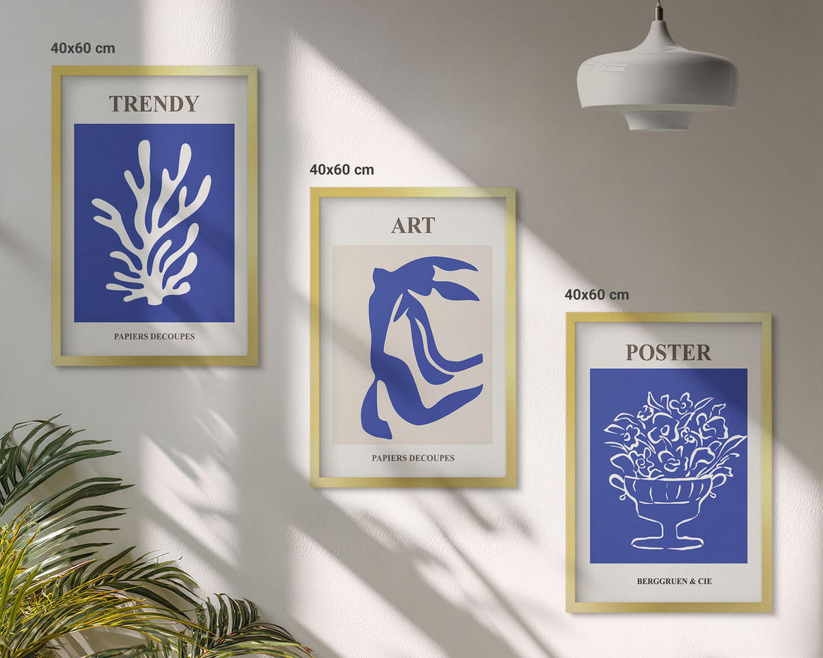 BILDER SET 3er Set - 40x60 cm Goldrahmen - Matisses abstrakte Plakate - Goldfarben, Kunststoff (40/60cm) - TULUP