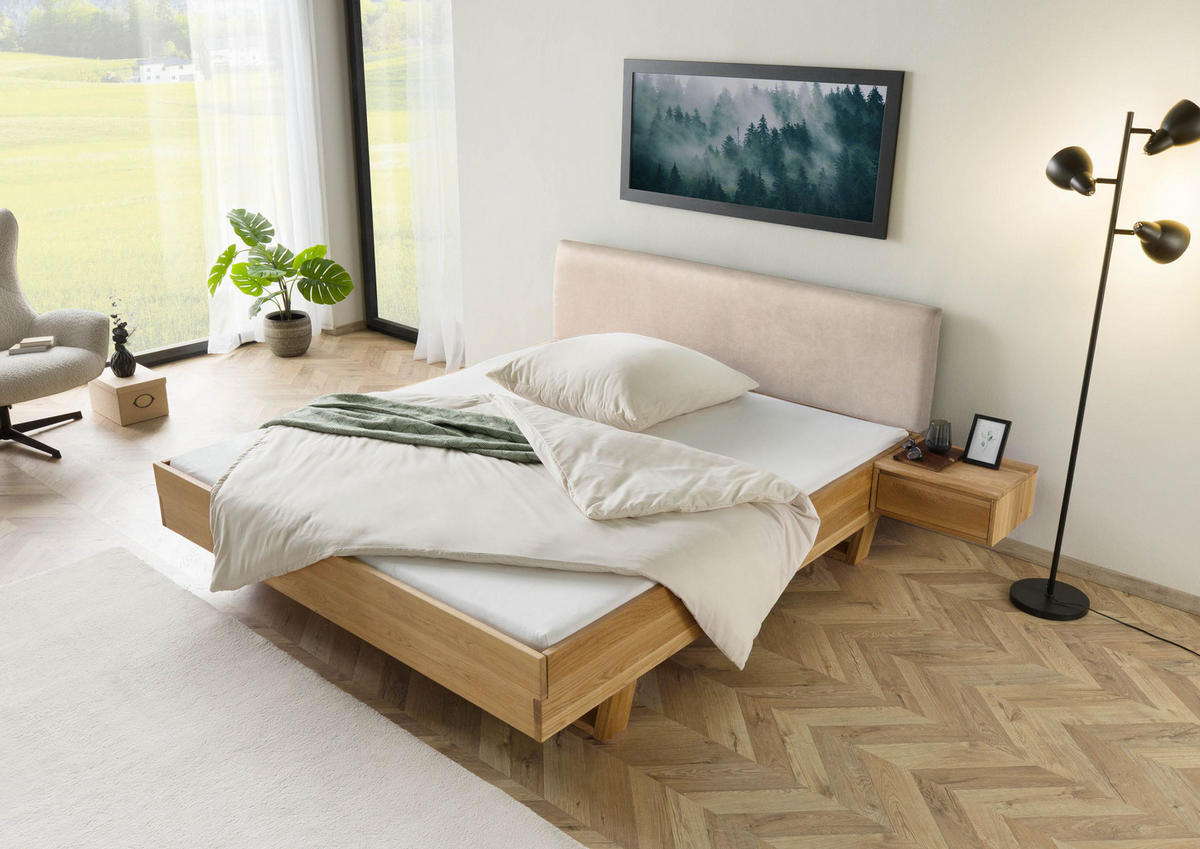 BETT mit Nachttisch Massivholz Fichte 180 x 200 x 86 natur FICHTELBERG #143 - Beige/Naturfarben, Holz (180/200cm) - Massivmoebel24