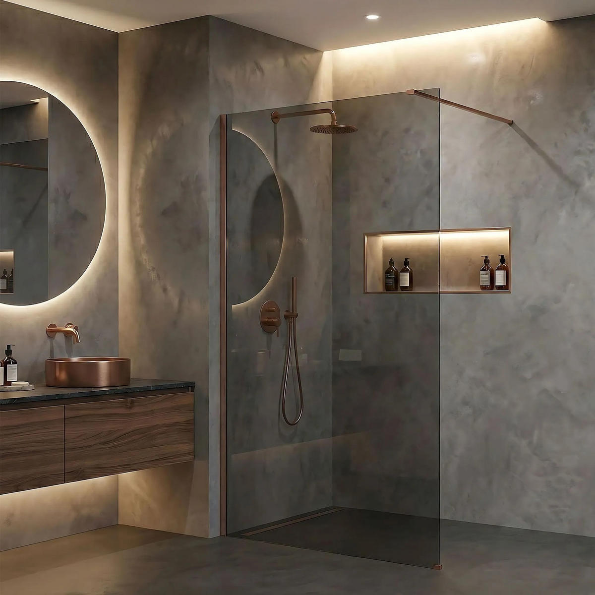 DUSCHWAND Rea Flexi Grey / Brush Copper 130 - Kupferfarben, Glas (120/130/195cm) - REA