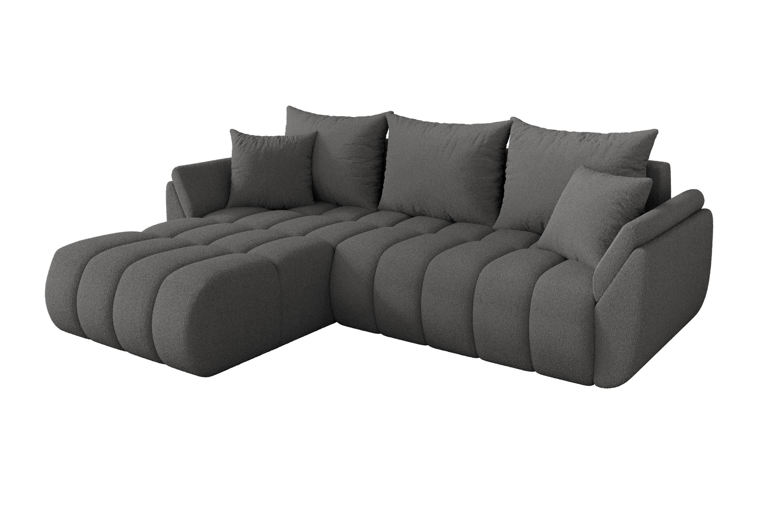 ECKSOFA mit Schlaffunktion Ottomane Links TOKO-L-v1 277x194x86 Grau Bouclé - Schieferfarben/Schwarz, Holzwerkstoff/Kunststoff (277/194cm) - ALTDECOR