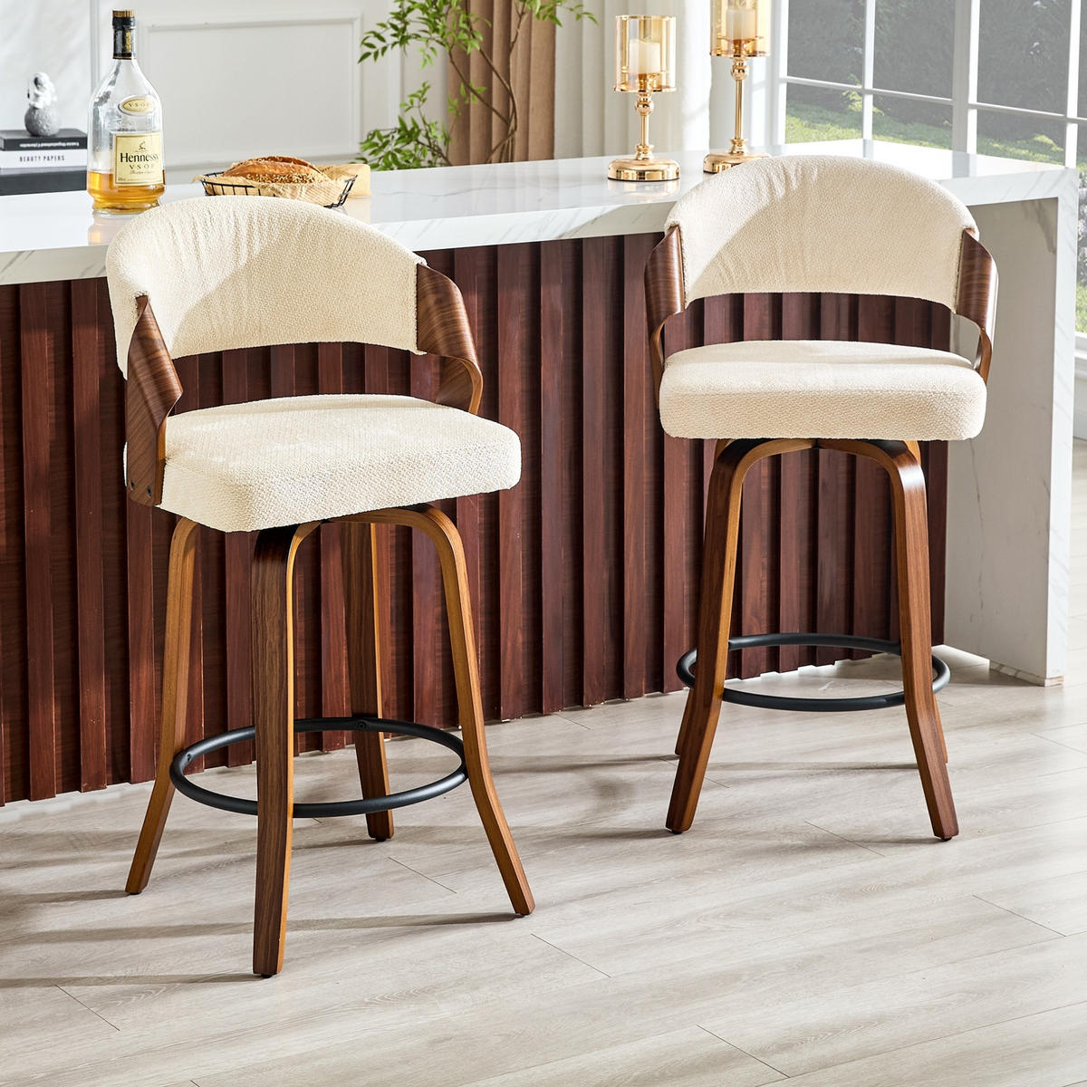 BARHOCKER-SET 2er-Set mit Rückenlehne Weiß Holz - Weiß, Holz (42/95/51cm) - Meubliv
