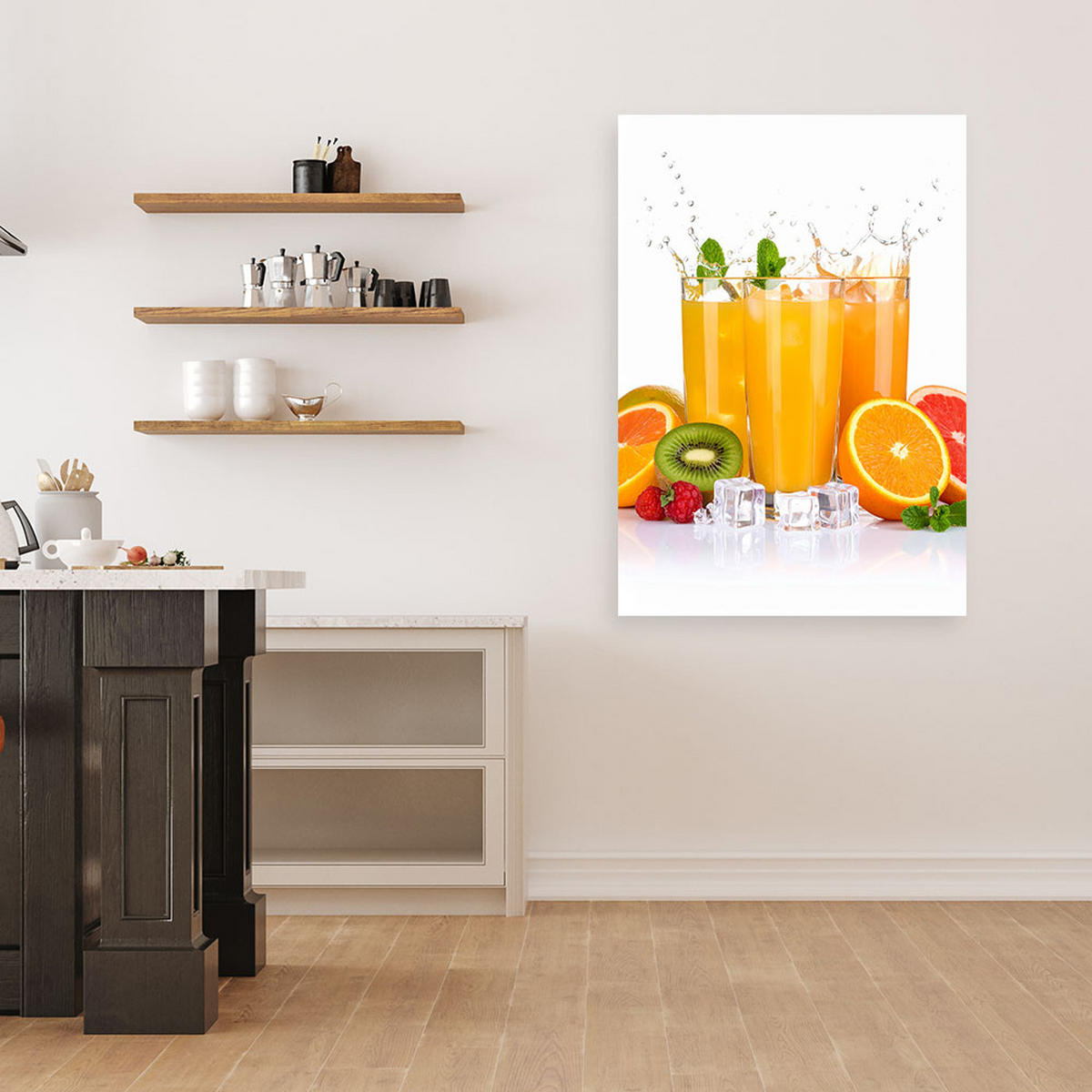 LEINWANDBILD Orangensaft mit Früchten 80x120cm - Gelb, Textil (80/120cm) - Feeby