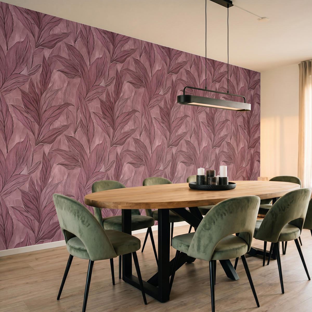 TAPETE - Blätter - Muster - Lila - 400x200 cm - Altrosa, Papier (400/200cm) - OnlyWow