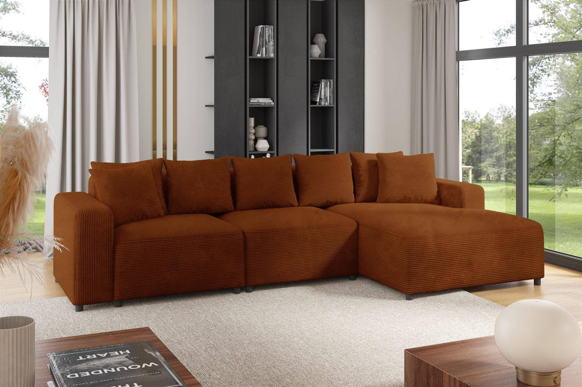 ECKSOFA Megan In Poso - Rotbraun, Holzwerkstoff/Textil (331/165cm) - Fun Möbel