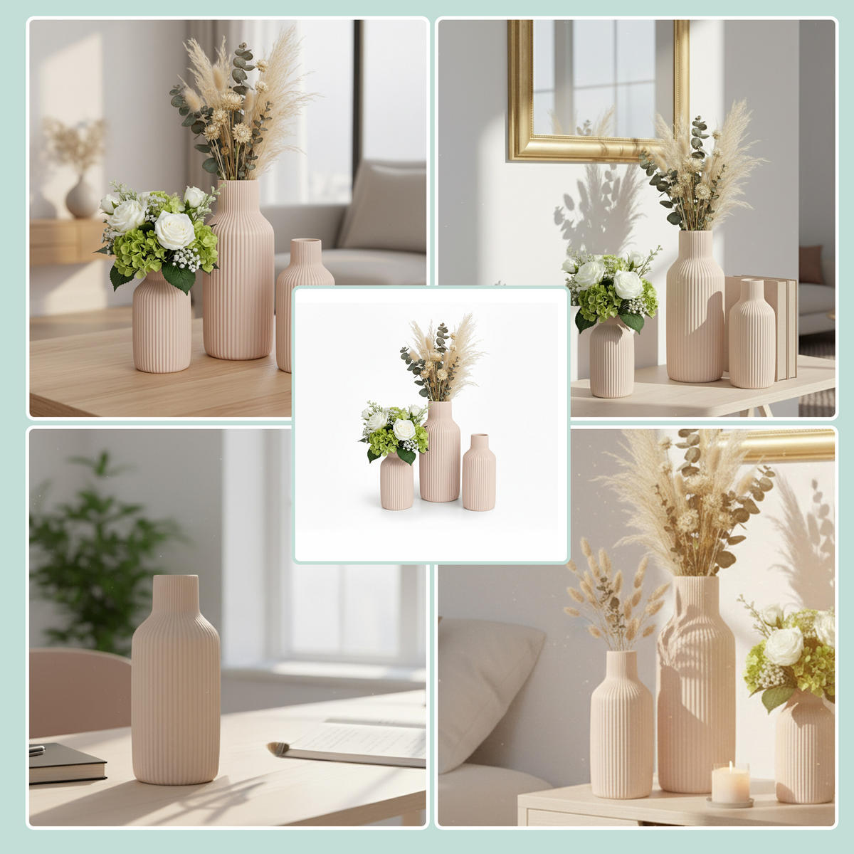 VASER Beige 3-pack keramik - Beige, Keramik (20cm) - Relaxdays