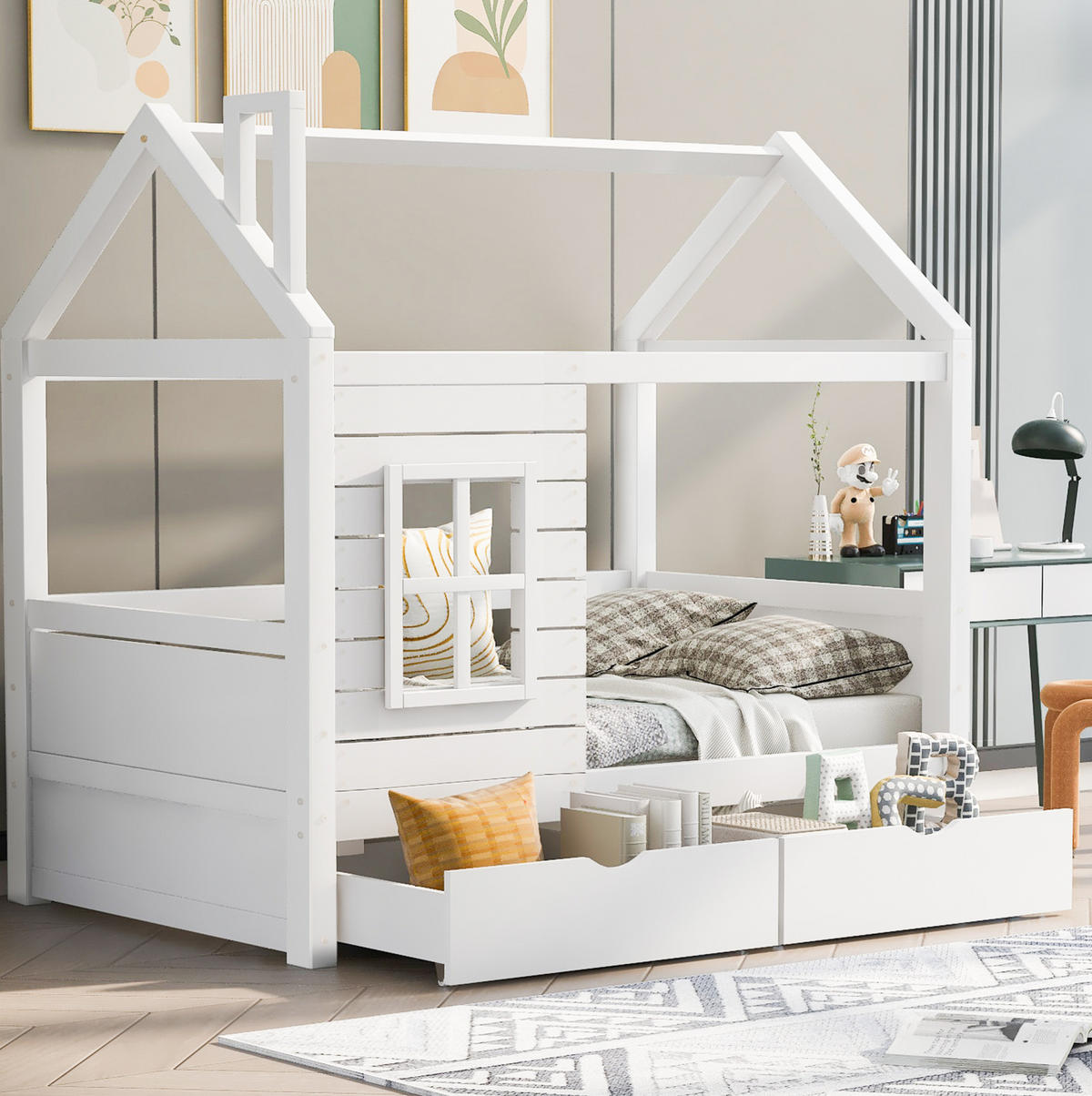 HAUSBETT 80/160 cm Weiß aus Kiefer Massivholz mit Rausfallschutz - Weiß, Holz (80/160cm) - OKMYHOME