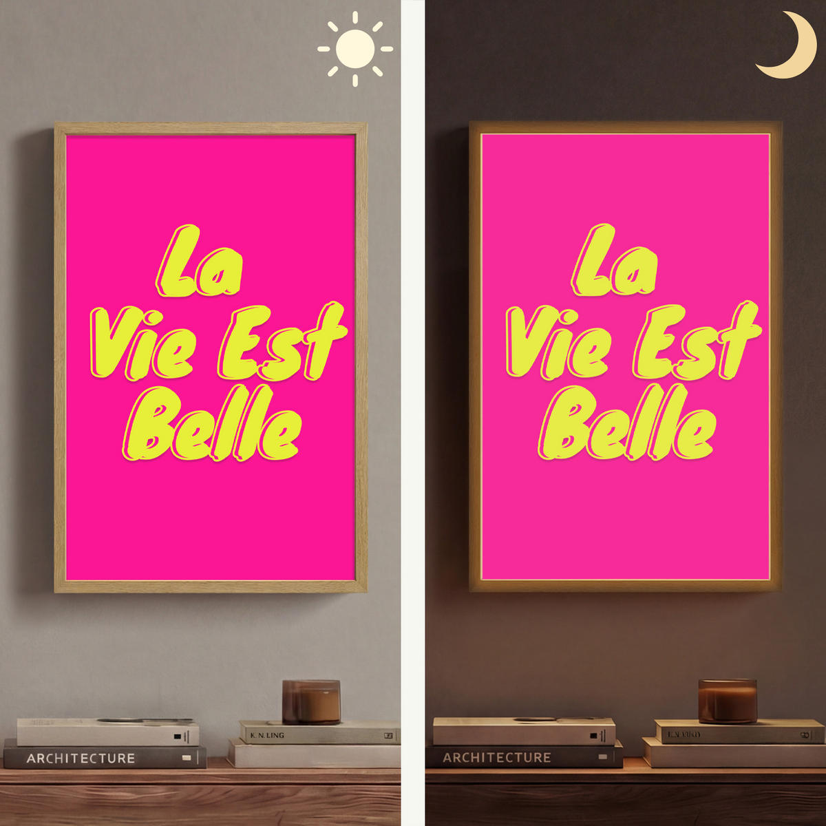 NÁSTĚNNÁ LAMPA S AKUMULÁTOREM Citace - Retro - Pink 40x60 cm - růžová, kompozitní dřevo (40/60/8cm) - OnlyWow