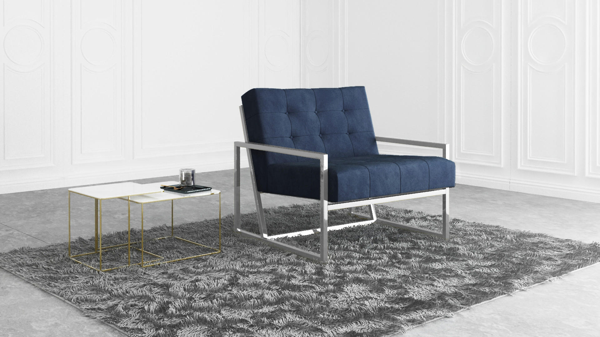 LOUNGESESSEL Duban Blau Samtstoff - Silberfarben/Dunkelblau, Holz/Textil (84/81/89cm) - S-Style Möbel