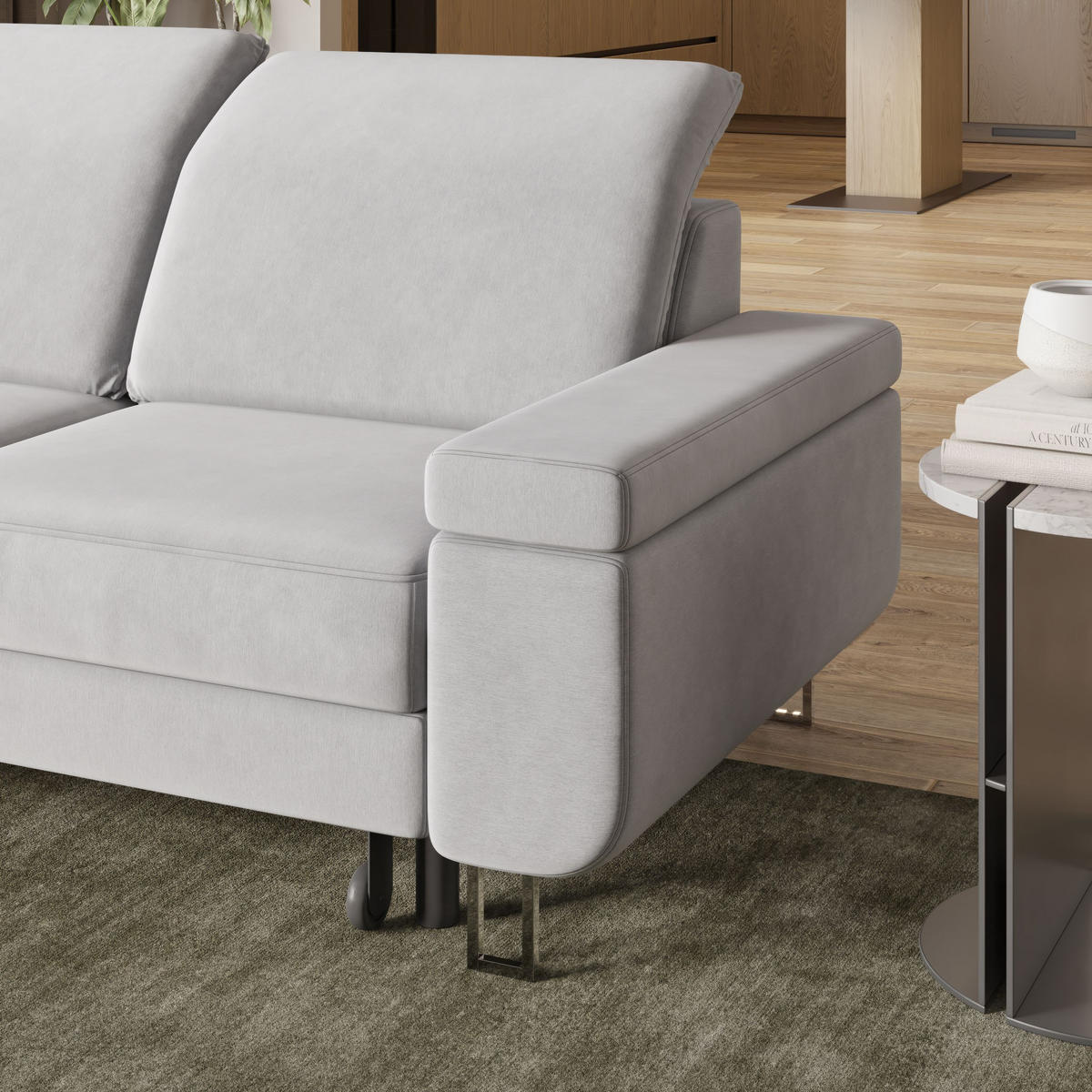 ECKSOFA LERMA L-S Creme Velours-Stoff mit Schlaffunktion - Silberfarben/Creme, Holz/Textil (253/190cm) - MASSENO