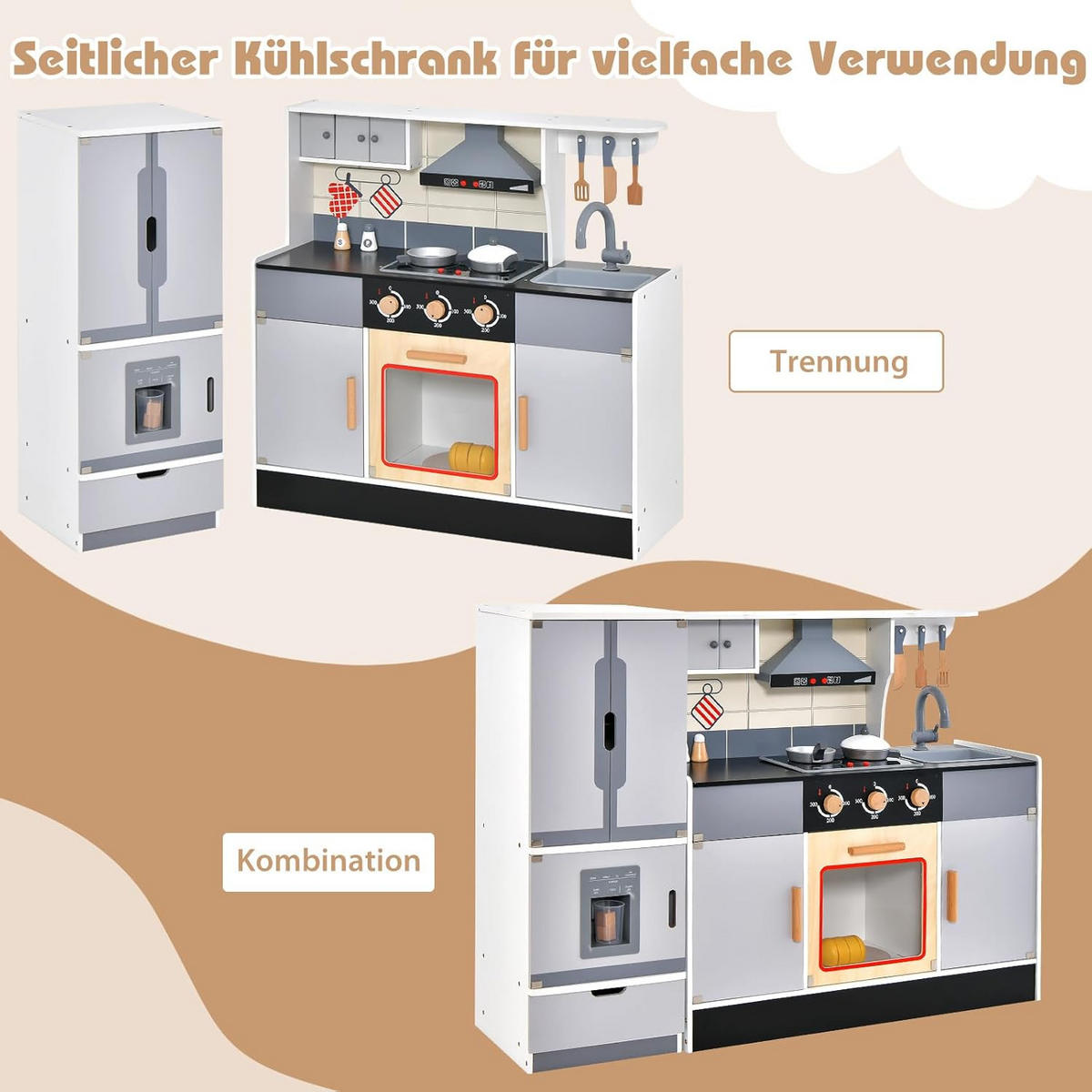 KINDERKÜCHE Grau - Grau, Holz (32/82/111cm) - COSTWAY