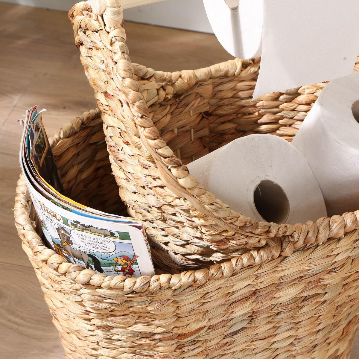 AUFBEWAHRUNGSKORB für Toilettenpapier aus Wasserhyazinthe - Höhe 42 cm - Apfelbaumfarben, Naturmaterialen (15/15/50cm) - Calicosy