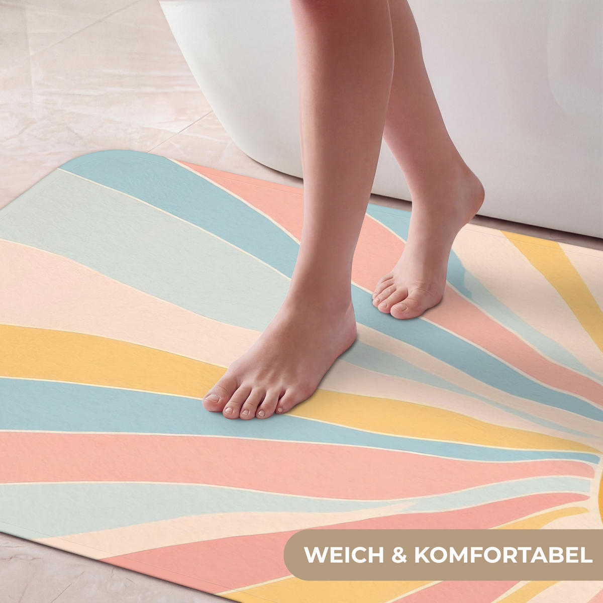 BADEMATTE Illustration - Sonne - Pastellfarben 60x120 cm - Pastellblau, Kunststoff/Textil (60/120cm)