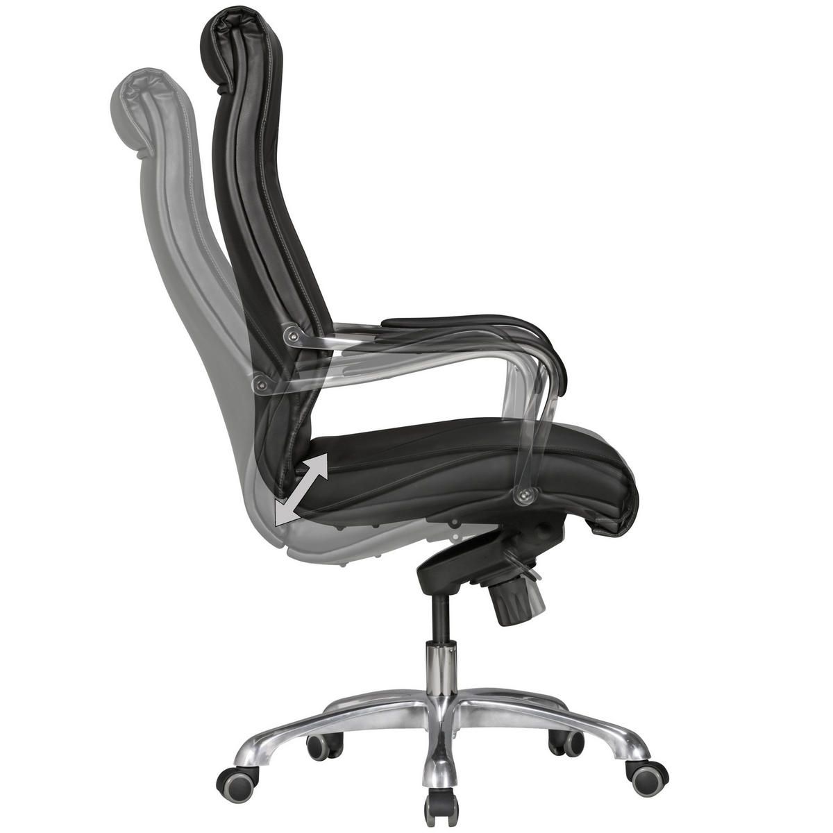 CHEFSESSEL XXL Kunstleder ergonomisch höhenverstellbar bis 150 kg VENGA, Schwarz 61x60x126 cm - Silberfarben/Schwarz, Kunststoff/Textil (61/126/60cm) - KADIMA DESIGN