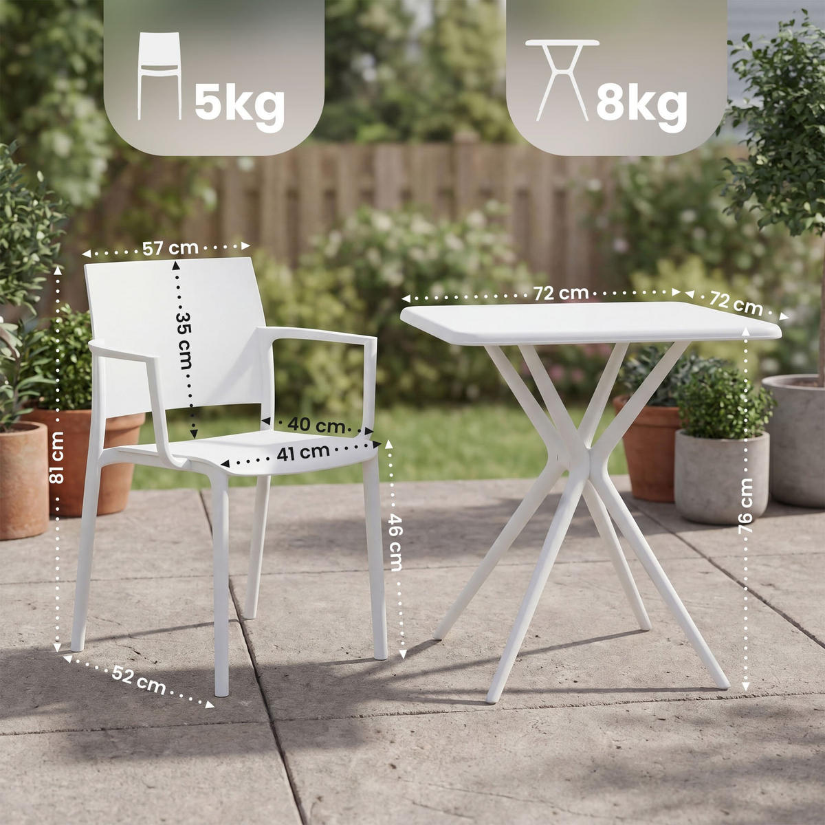 GARTENMÖBEL-SET Frida 2 Stühle 186x72x81cm Kunststoff Weiß Balkonset - Weiß, Kunststoff - DELUKE