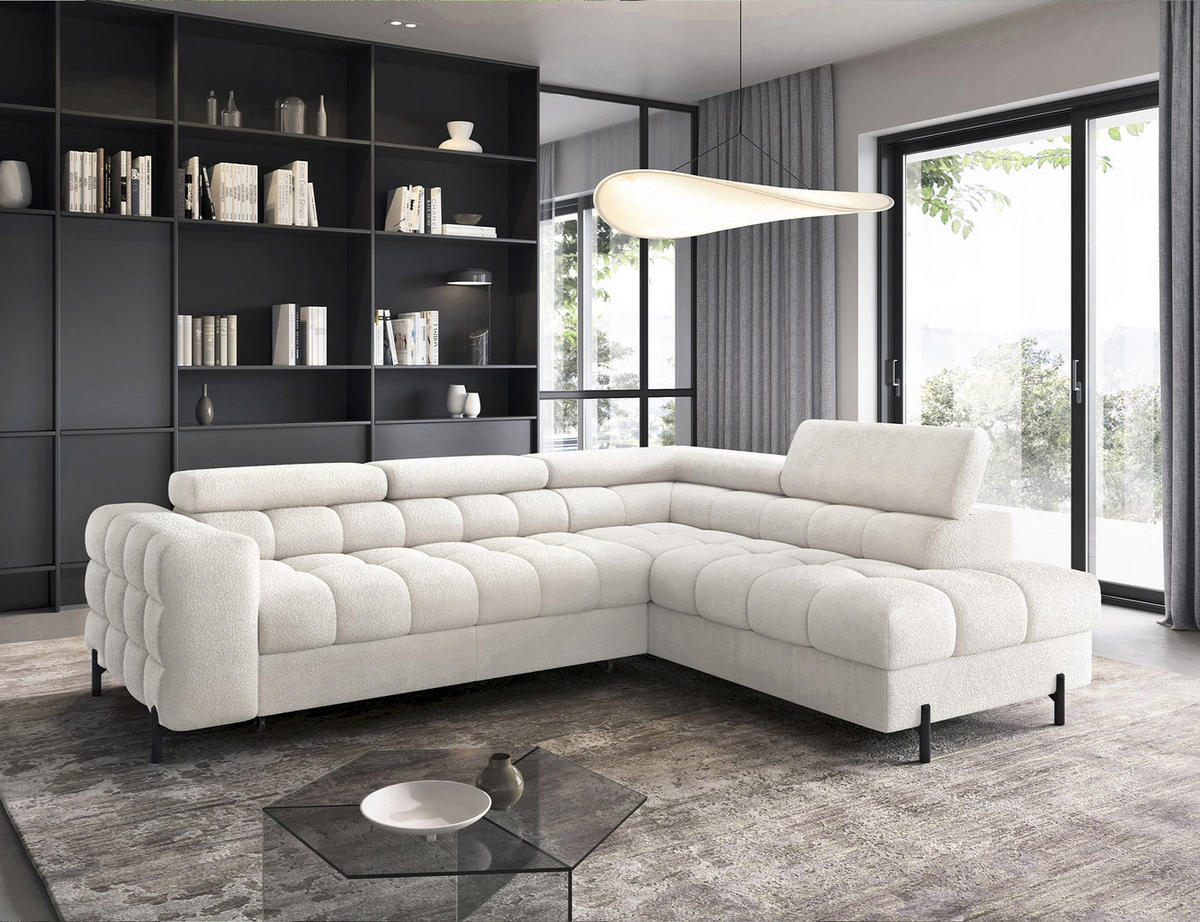 WOHNLANDSCHAFT FERUCCE Ecksofa L-Form – Polsterecke mit Schlaffunktion, Bettkasten & verstellbaren Kopfstützen 276 cm - Weiß, Kunststoff (276/200cm) - Wohnideebilder